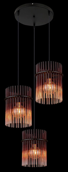 Globo Pendelleuchte Gorley 3-flammig E27 Schwarz matt brombeerfarben Metall Glasstäbe Ø47cm