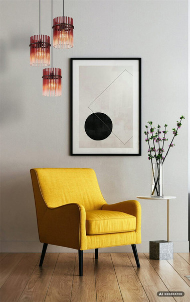Globo Pendelleuchte Gorley 3-flammig E27 Schwarz matt brombeerfarben Metall Glasstäbe Ø47cm