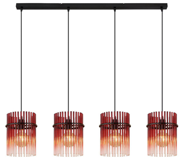 Globo Pendelleuchte Gorley 4-flammig E27 Schwarz matt brombeerfarben Metall Glasstäbe 140x110cm