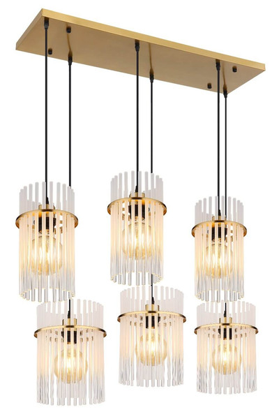 Globo Pendelleuchte Gorley 6-flammig E27 Goldfarben matt opal Metall Glasstäbe 125x92,5cm