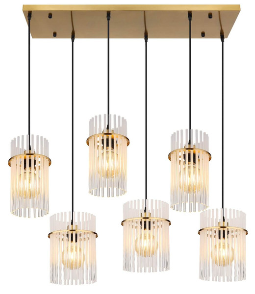 Globo Pendelleuchte Gorley 6-flammig E27 Goldfarben matt opal Metall Glasstäbe 125x92,5cm