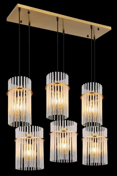 Globo Pendelleuchte Gorley 6-flammig E27 Goldfarben matt opal Metall Glasstäbe 125x92,5cm