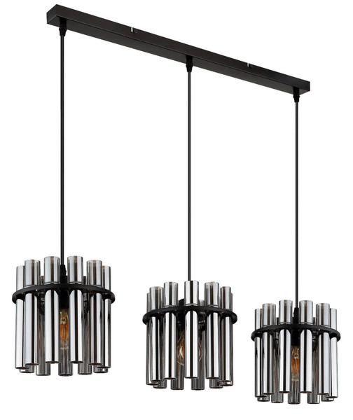 Globo Pendelleuchte Gorley II 3-flammig E27 Schwarz matt rauchfarben Metall Glasstäbe 120x80cm