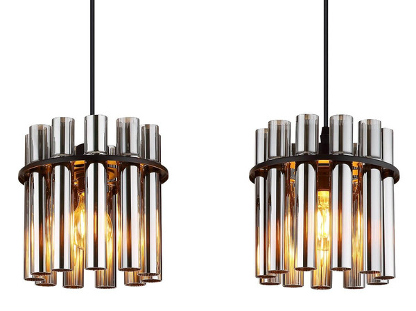 Globo Pendelleuchte Gorley II 3-flammig E27 Schwarz matt rauchfarben Metall Glasstäbe 120x80cm