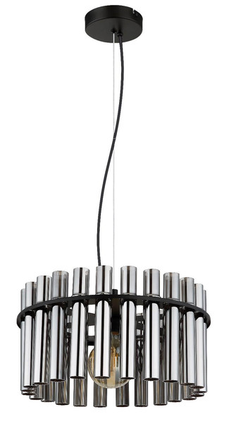 Globo Pendelleuchte Gorley II E27 Schwarz matt rauchfarben Metall Glasstäbe Ø38cm