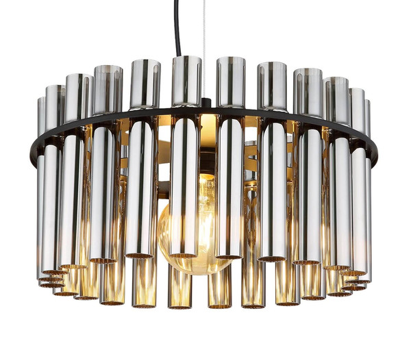 Globo Pendelleuchte Gorley II E27 Schwarz matt rauchfarben Metall Glasstäbe Ø38cm