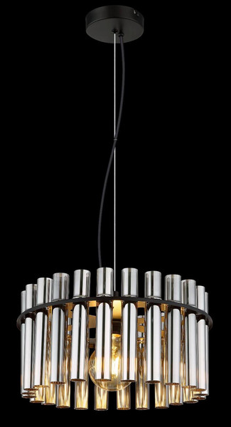 Globo Pendelleuchte Gorley II E27 Schwarz matt rauchfarben Metall Glasstäbe Ø38cm