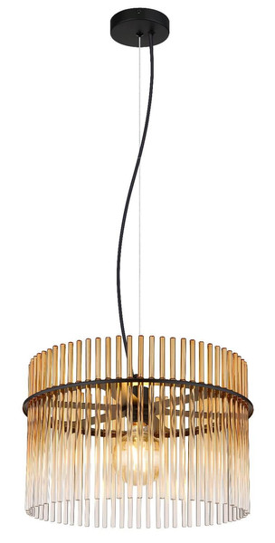 Globo Pendelleuchte Gorley E27 Schwarz matt amber Metall Glasstäbe Ø40cm