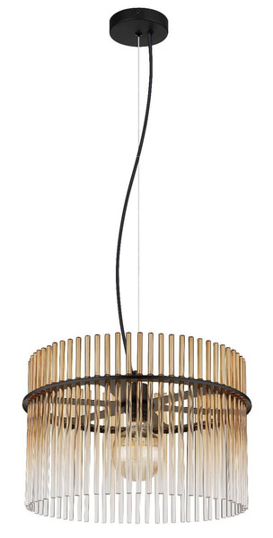 Globo Pendelleuchte Gorley E27 Schwarz matt amber Metall Glasstäbe Ø40cm
