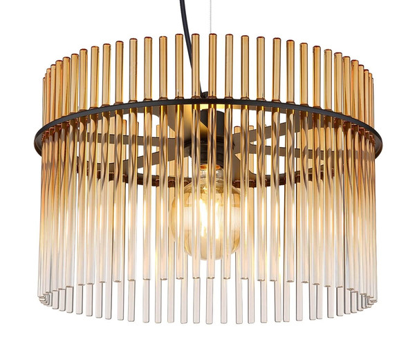 Globo Pendelleuchte Gorley E27 Schwarz matt amber Metall Glasstäbe Ø40cm