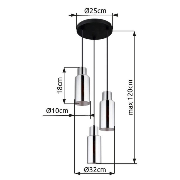 Globo Pendelleuchte Lidaria 3-flammig E27 Schwarz matt rauchfarben Metall Glas Ø32cm