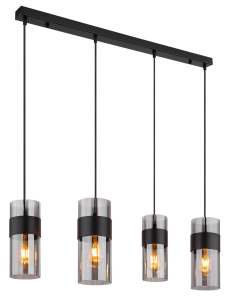 Globo Scarfina E27 Hängeleuchte 4-fach 60W Schwarz Matt, Metall 150cm 15718-4