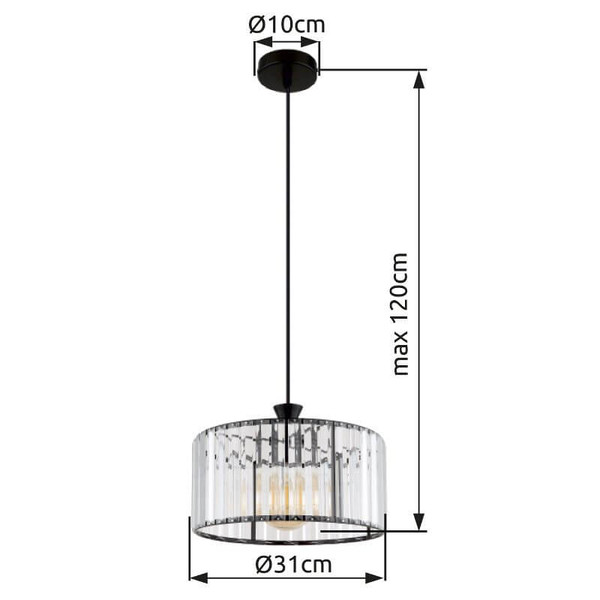 Globo Pendelleuchte Jordana E27 Schwarz matt klar Metall Acrylkristalle Ø31cm