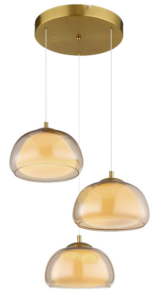 Globo LED Pendelleuchte Avila 35W dimmbar Fernbedienung CCT warm-/tageslichtweiss Goldfarben gebürstet amber Metall Glas Ø50cm