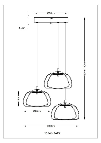 Globo LED Pendelleuchte Avila 35W dimmbar Fernbedienung CCT warm-/tageslichtweiss Goldfarben gebürstet amber Metall Glas Ø50cm