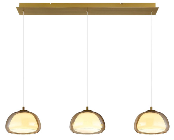 Globo LED Pendelleuchte Avila 35W dimmbar Fernbedienung CCT warm-/tageslichtweiss Goldfarben gebürstet amber Metall Glas 150x117cm