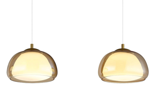 Globo LED Pendelleuchte Avila 35W dimmbar Fernbedienung CCT warm-/tageslichtweiss Goldfarben gebürstet amber Metall Glas 150x117cm