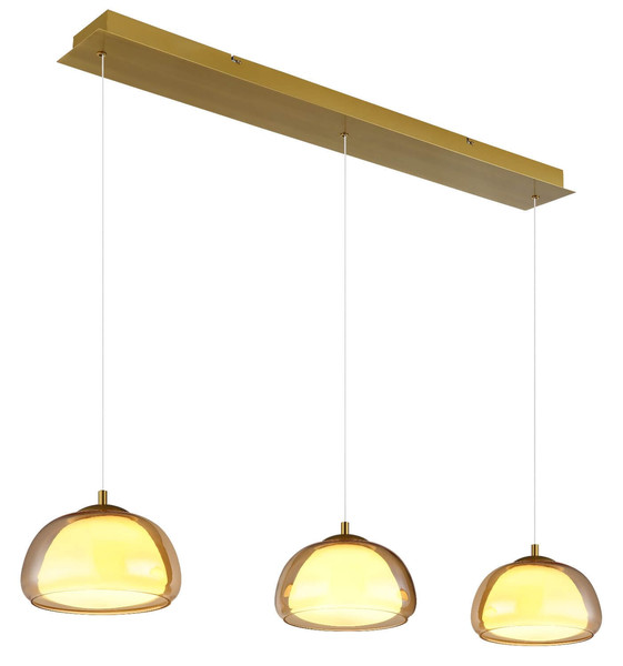 Globo LED Pendelleuchte Avila 35W dimmbar Fernbedienung CCT warm-/tageslichtweiss Goldfarben gebürstet amber Metall Glas 150x117cm