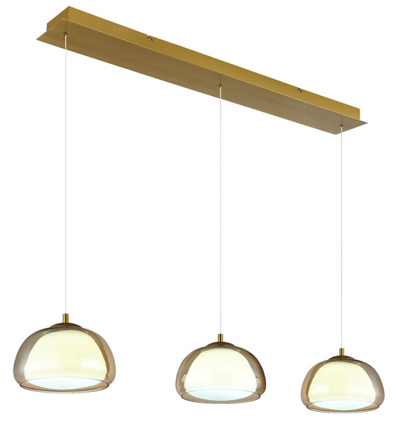 Globo LED Pendelleuchte Avila 35W dimmbar Fernbedienung CCT warm-/tageslichtweiss Goldfarben gebürstet amber Metall Glas 150x117cm