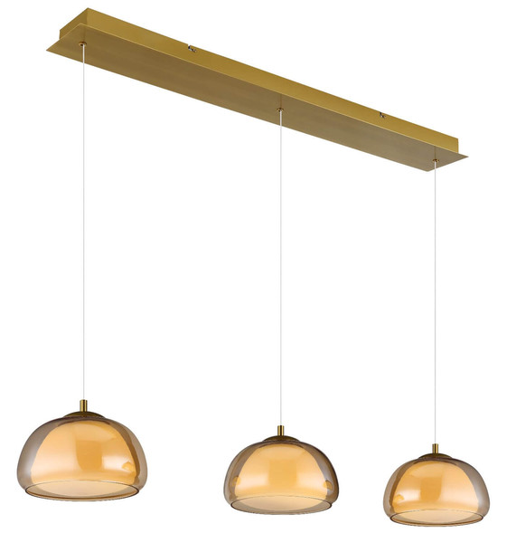 Globo LED Pendelleuchte Avila 35W dimmbar Fernbedienung CCT warm-/tageslichtweiss Goldfarben gebürstet amber Metall Glas 150x117cm