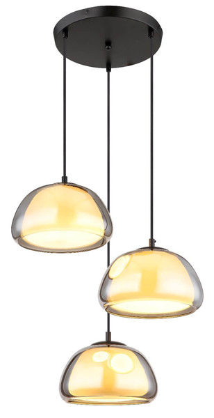 Globo Pendelleuchte Jella 3-flammig E14 Schwarz matt rauchfarben Metall Glas Ø50cm