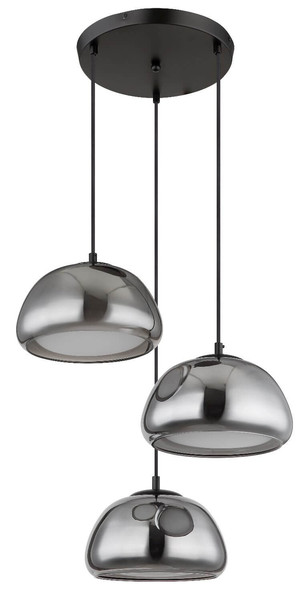 Globo Pendelleuchte Jella 3-flammig E14 Schwarz matt rauchfarben Metall Glas Ø50cm