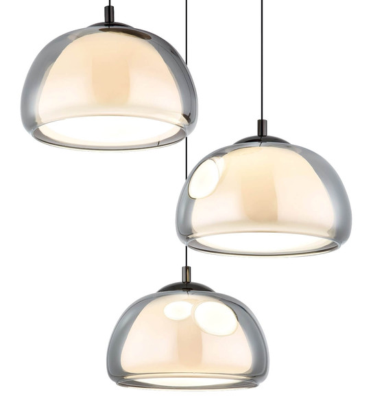 Globo LED Pendelleuchte Avila 35W dimmbar Fernbedienung CCT warm-/tageslichtweiss Schwarz-chrom rauchfarben Metall Glas Ø50cm