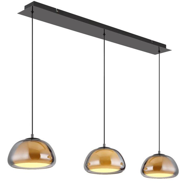 Globo LED Pendelleuchte Avila 35W dimmbar Fernbedienung CCT warm-/tageslichtweiss Schwarz-chrom rauchfarben Metall Glas 150x117cm