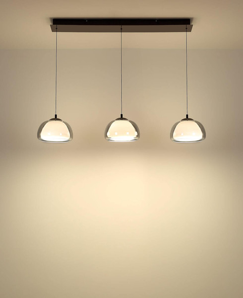 Globo LED Pendelleuchte Avila 35W dimmbar Fernbedienung CCT warm-/tageslichtweiss Schwarz-chrom rauchfarben Metall Glas 150x117cm