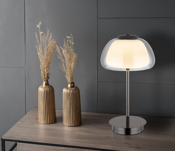 Globo Avila LED Tischleuchte 12W CCT Schwarz-Chrom, Metall Fernbedienung Nachtlicht Memoryfunktion Ø25cm 15743TL