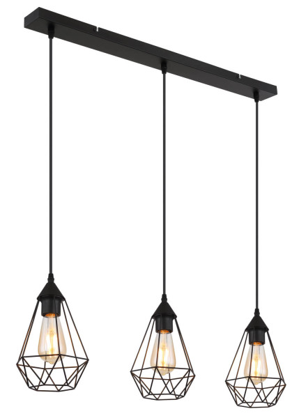 Globo Zachary E27 Hängeleuchte 3-fach 60W Schwarz Matt, Metall Ø17cm 15745-3H