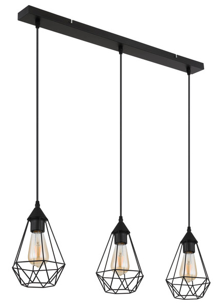 Globo Zachary E27 Hängeleuchte 3-fach 60W Schwarz Matt, Metall Ø17cm 15745-3H