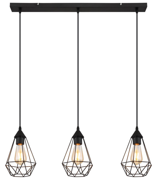 Globo Zachary E27 Hängeleuchte 3-fach 60W Schwarz Matt, Metall Ø17cm 15745-3H