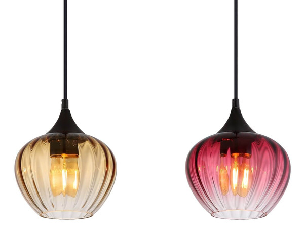 Globo Pendelleuchte Sander 3-flammig E27 Schwarz matt blau verlaufend Metall Glas 150x80cm