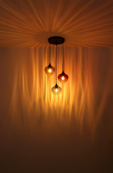 Globo Pendelleuchte Sander 3-flammig E27 Schwarz matt blau verlaufend Metall Glas 150x80cm