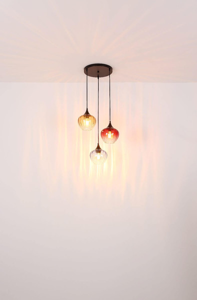 Globo Pendelleuchte Sander 3-flammig E27 Schwarz matt blau verlaufend Metall Glas 150x80cm