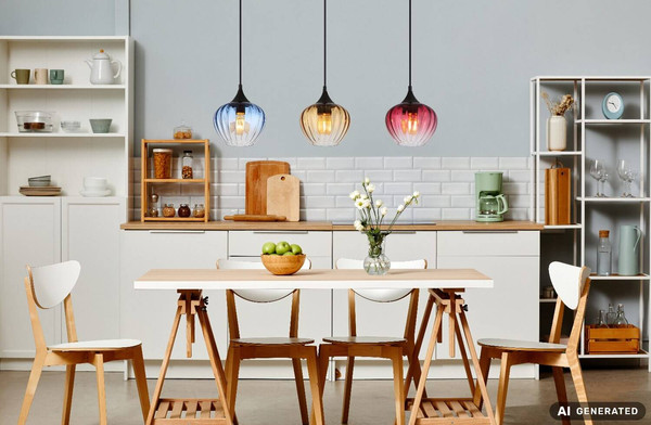 Globo Pendelleuchte Sander 3-flammig E27 Schwarz matt blau verlaufend Metall Glas 150x80cm
