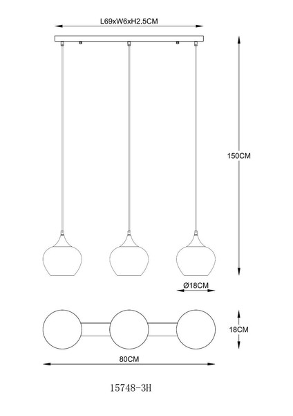 Globo Pendelleuchte Sander 3-flammig E27 Schwarz matt blau verlaufend Metall Glas 150x80cm