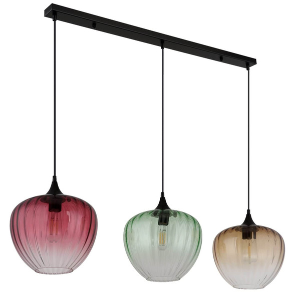 Globo Pendelleuchte Solveig 3-flammig E27 Schwarz matt Metall Glas 150x119cm
