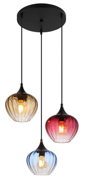 Globo Sander E27 Hängeleuchte 3-fach 60W Schwarz Matt, Metall Ø18cm 15748-3HR