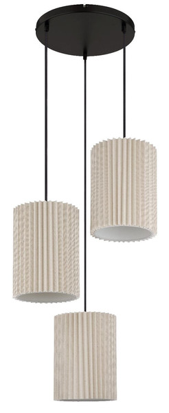 Globo Pendelleuchte Page 3-flammig E27 Schwarz matt naturfarben Metall Textil Ø46cm