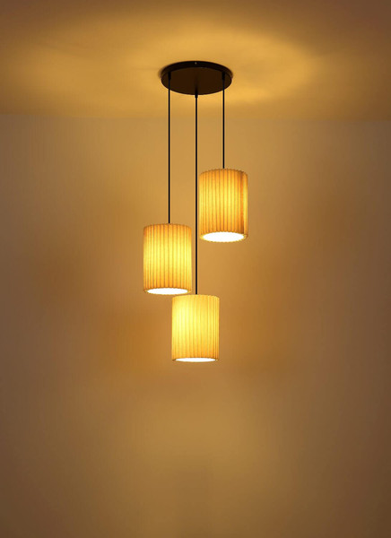 Globo Pendelleuchte Page 3-flammig E27 Schwarz matt naturfarben Metall Textil Ø46cm