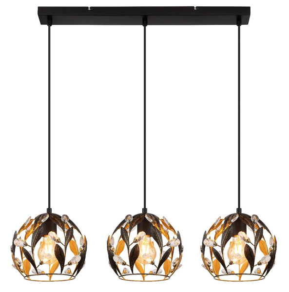 Globo Pendelleuchte Mika 3-flammig E27 Schwarz matt goldfarben Metall 150x74cm