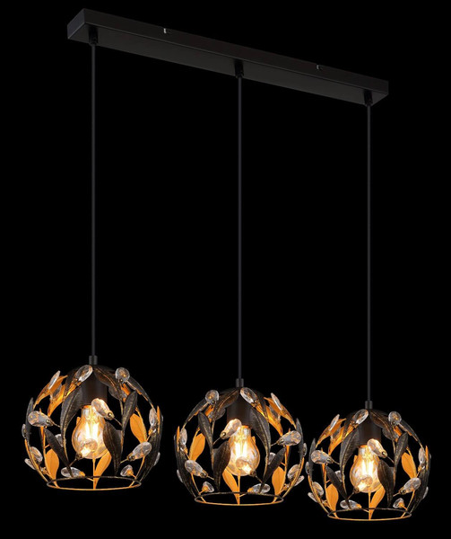 Globo Pendelleuchte Mika 3-flammig E27 Schwarz matt goldfarben Metall 150x74cm