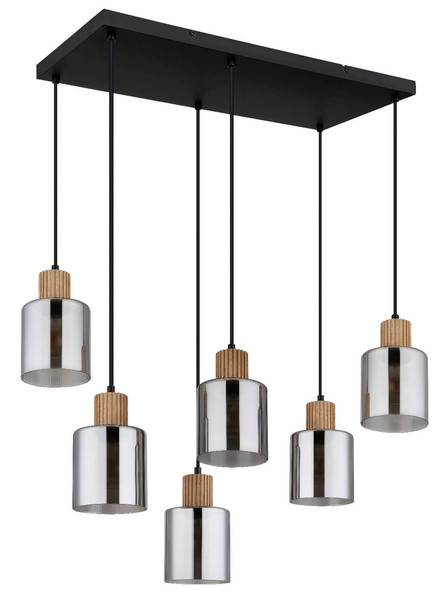 Globo Pendelleuchte Aleidis 6-flammig E27 Schwarz matt rauchfarben Metall Glas 120x67cm