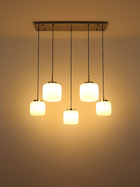 Globo Pendelleuchte Kladora 5-flammig E27 Nickel matt Metall Glas 130x106cm