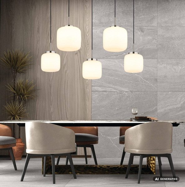 Globo Pendelleuchte Kladora 5-flammig E27 Nickel matt Metall Glas 130x106cm