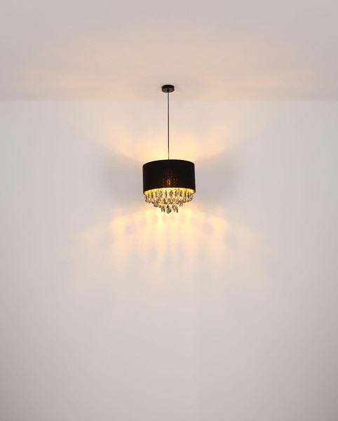 Globo Pendelleuchte Coletta E27 Schwarz matt Metall Textil Ø40cm