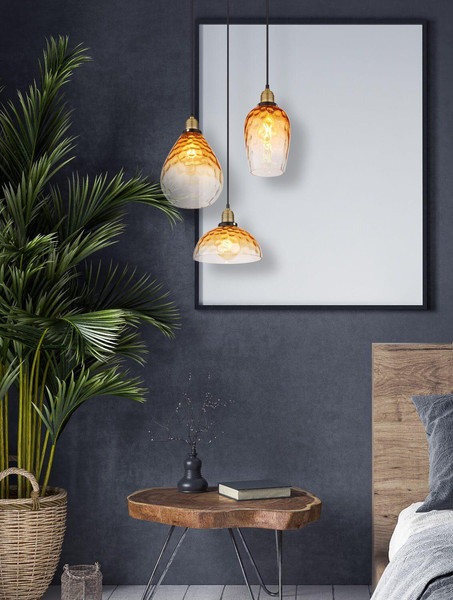 Globo Pendelleuchte Salvy 3-flammig E27 Schwarz matt amber Metall Glas Ø46cm