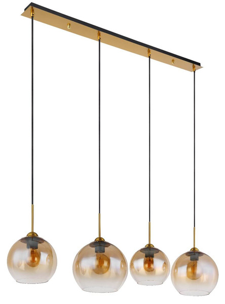 Globo Pendelleuchte Jamessa 4-flammig E27 Messingfarben matt amber Metall Glas 120x120cm